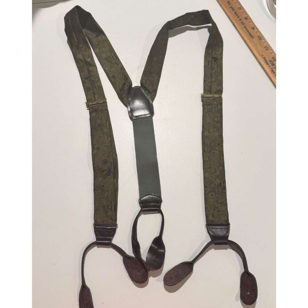 CAS W Germany Full Elastic Y Back Men's Suspenders  Leather Button Tabs Green